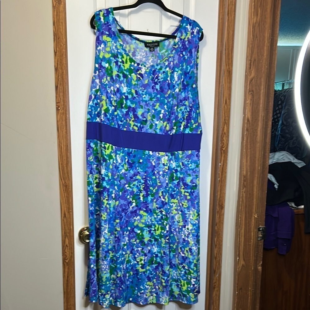 Perceptions Blue and Green Sleeveless V-Neck Sundress